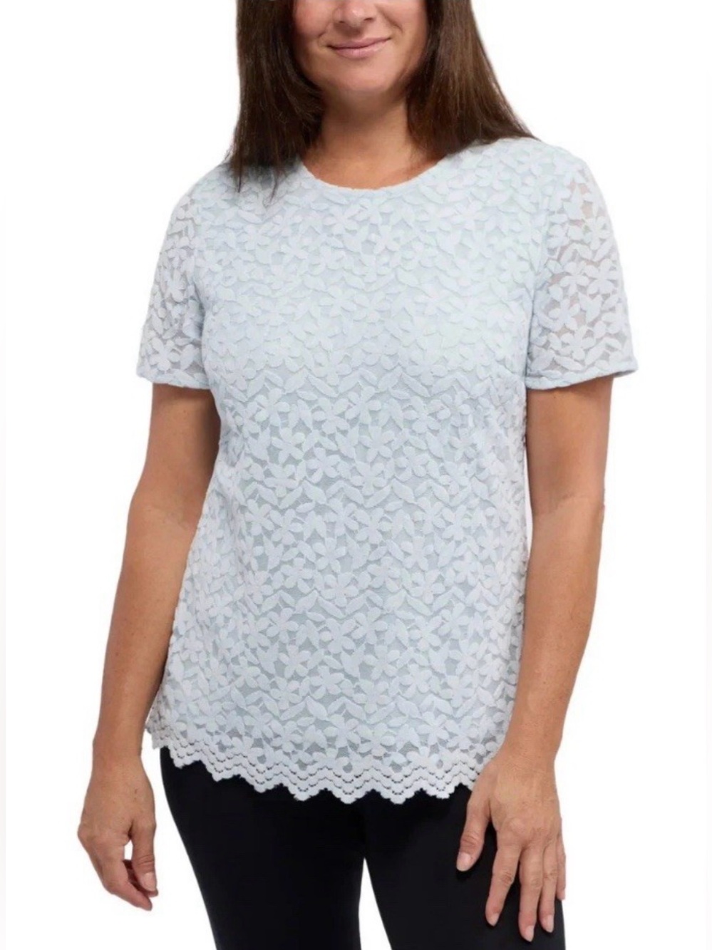 New Teddi Rose XS Women's Light Blue Lace Short Sleeve Top